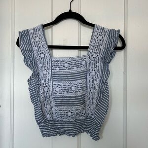 Blue and White Floral American Eagle Top